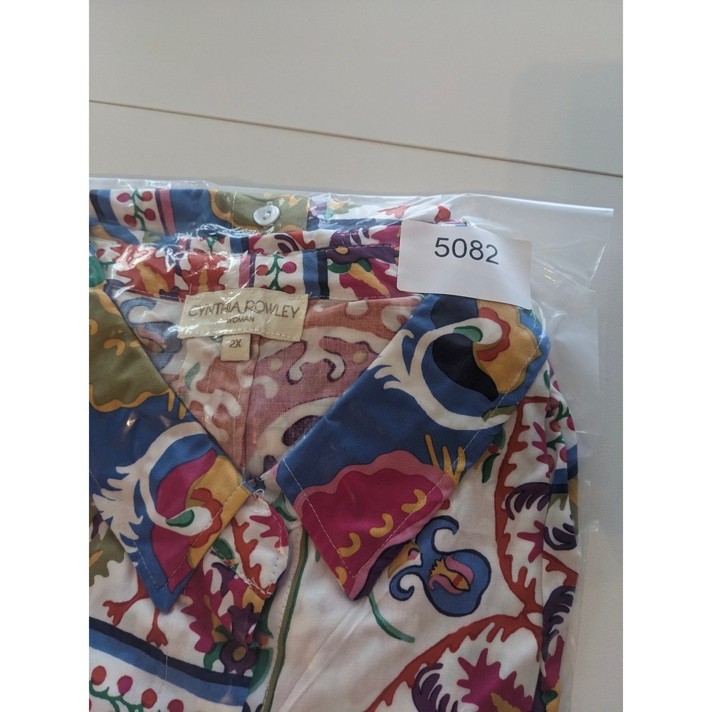 Cynthia Rowley Colorful Top Womens 2X Multicolor Patchwork Paisley Button Up - Picture 10 of 10